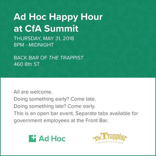 Flyer for Ad Hoc Happy Hour at Code for America Summit