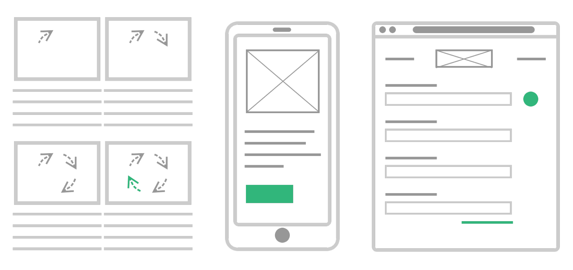 A graphic showing a mobile and desktop wireframe