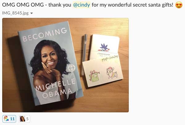 OMG OMG OMG - thank you Cindy for my wonderful secret santa gifts! heart-eyes emoji. Gifts include Becoming by Michelle Obama, cards and pens