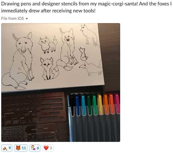 Drawing pens and designer pencils from my magic-corgi-santa! And the foxes I immediately drew after receiving new tools!