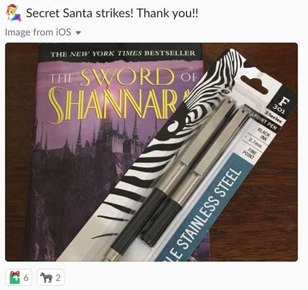Secret Santa strikes! Thank you! Gift of a book and pen set.