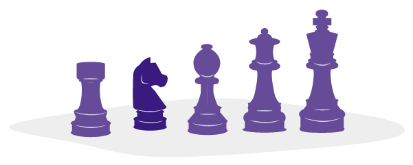 An illustration of chess pieces in a row.