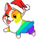 animated image of a rainbow-colored corgi
