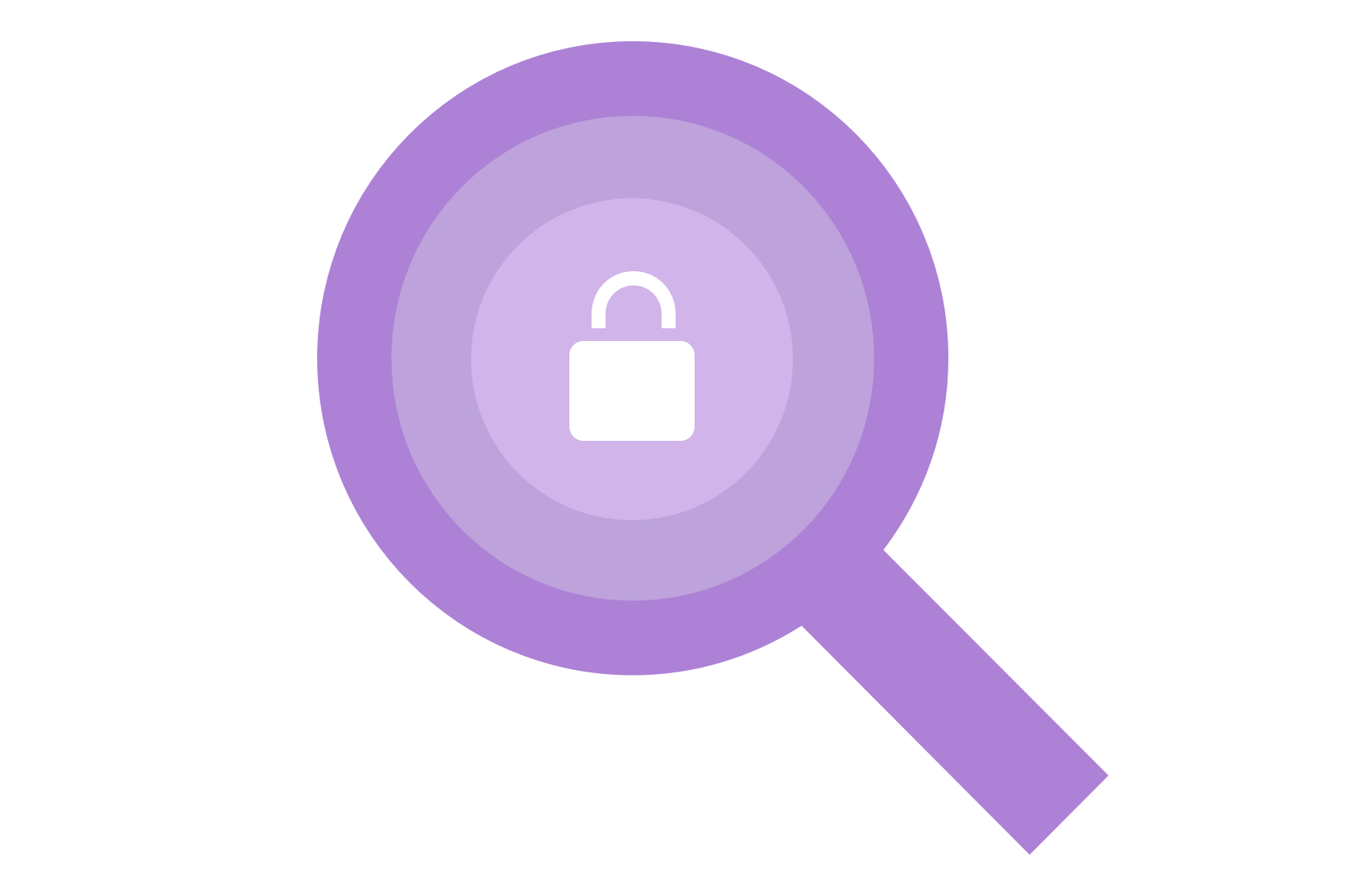 An abstract magnifying glass and lock inside a browser window.